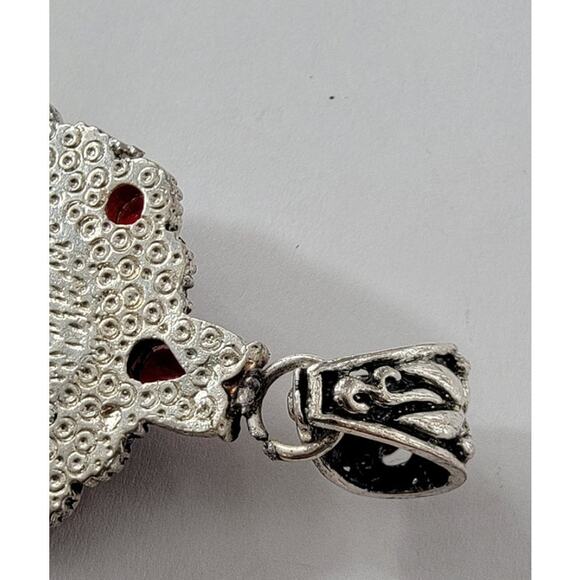 Unique Sterling Silver Pendant with Blue Carved Face and Red Gemstones - Picture 7 of 8